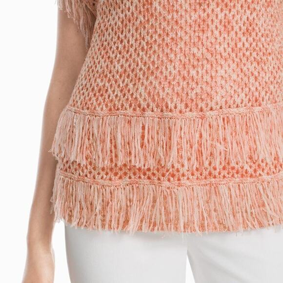 WHBM Peach Colored Fringe Pullover Sweater Size Medium (Runs Large) - Picture 4 of 11